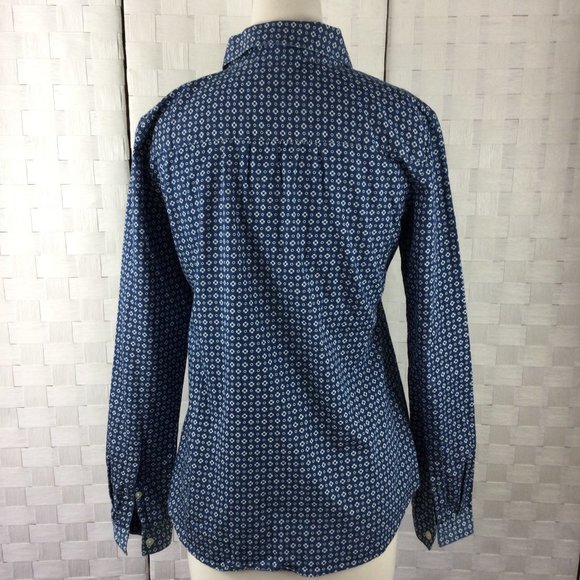 LOFT Blue Print Cotton Button Down Shirt, Size XS - Picture 7 of 7
